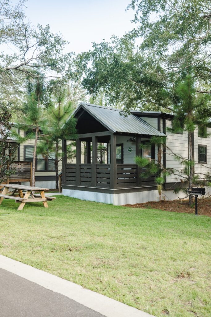 Covered porch on a luxury cabin rental in Milton, FL near Navarre Beach