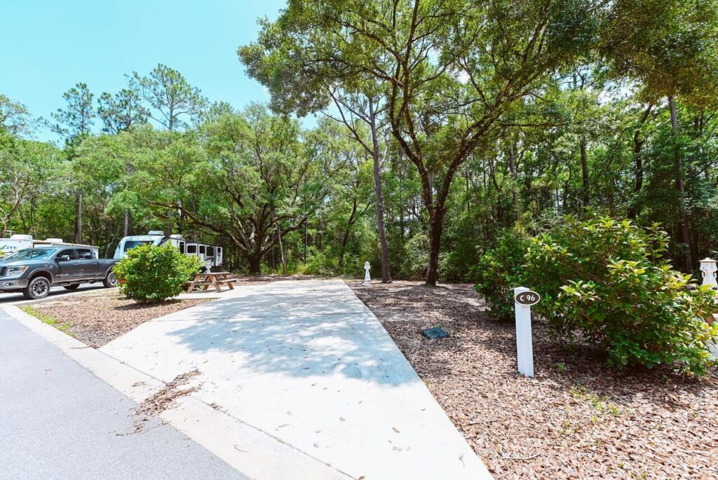 Wide concrete full-hookup RV sites at Splash RV Resort near Destin