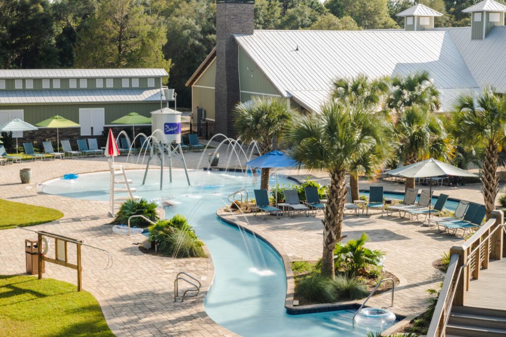 Year round lazy river, splash pad, and pools at Splash RV Resort in Milton