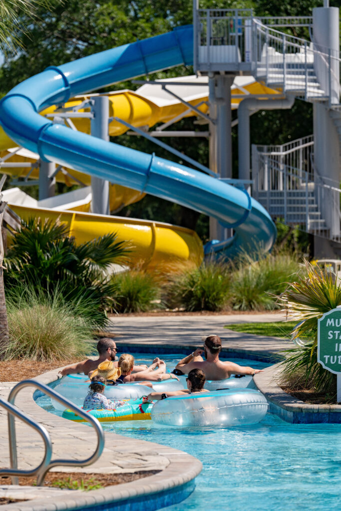 Water slides and lazy river tubes at Splash RV Resort near Orange Beach
