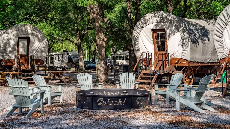 Conestoga glamping wagons and RV sites at Splash RV Resort near Destin FL