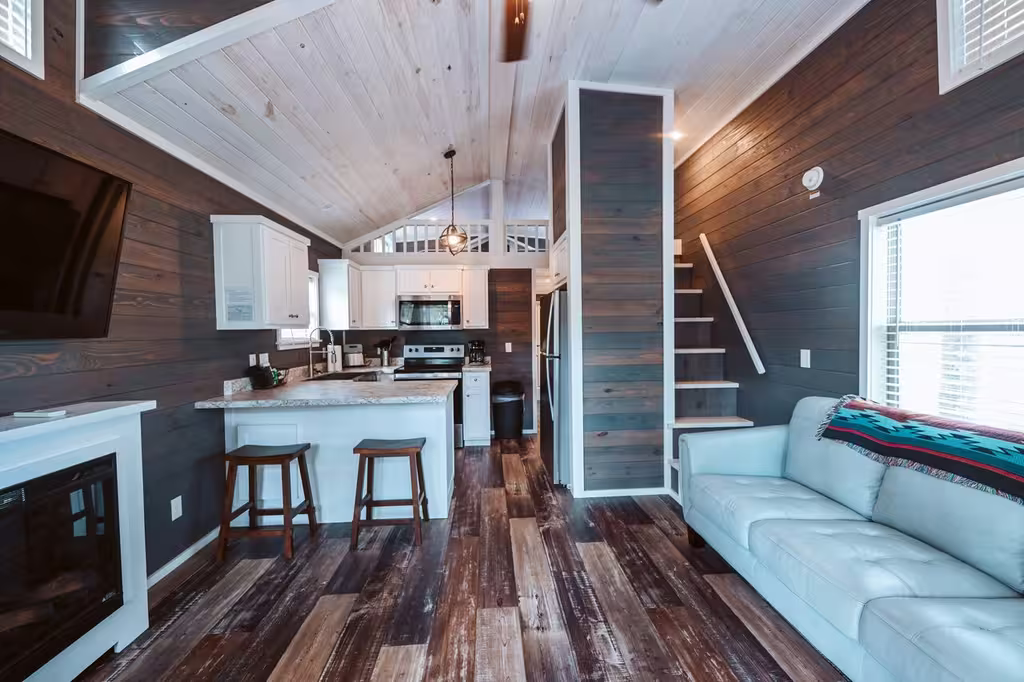 Interior of a luxury cottage at Splash RV Resort near Pensacola.